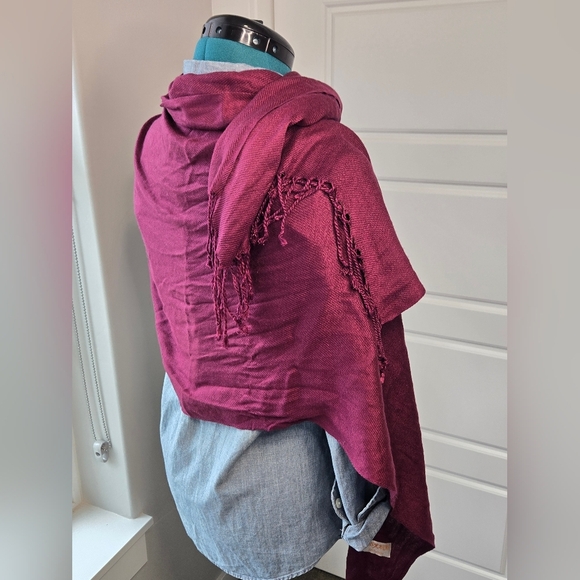 PASHMINA OVERSIZE SCARF SHAWL WRAP OXBLOOD MAROON FALL WOMEN OS - Picture 7 of 12